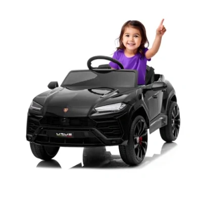 Image de ATAA Lamborgini Urus 12v Noir Voiture électrique pour Enfants avec Batterie 12v, Logos et emblèmes, phares, Radio FM télécommande Parents