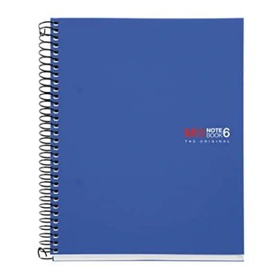 Image de MIQUELRIUS Cahier spirale microperforé, couverture polypropylène mat, format A5 148 x 210 mm, 2 trous, 150 feuilles de 70 g/m2 et 6 bandes couleur, rayé horizontal 7 bleu