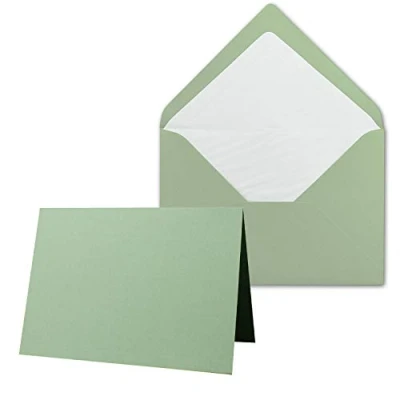 Image de Neuser Paper Lot de 10 cartes avec enveloppes doublées et nervurées Format A6/C6 Vert olive 10,5 x 14,8 cm