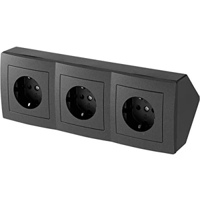 Image de 3 Fach Structure Bloc Multiprises Prise de Courant d&#039;angle 230V 16A 3600W T1 Anthracite