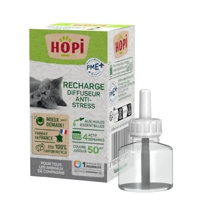 Image de HOPI Recharge Diffuseur Anti Stress Chat, Chiens, Lapins, rongeurs… 45 ML Extraits de Plantes naturels valériane et lavandin Favorise Calme Bien être Fabriqué en France