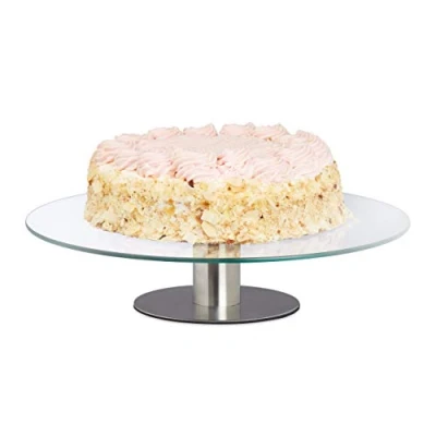 Image de Relaxdays assiette à gâteau rotative, base, pour décoration, plaque tournante gâteau, diamètre 30 cm, transparente, 1 pièce