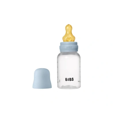 Image de Biberon BIBS d’une capacité de 150 ml avec tétine en caoutchouc naturel fonction anti colique, sans bisphénol A, ronde, débit lent, convient aux nouveau nés Baby Blue