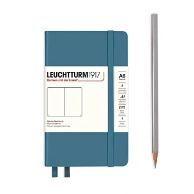 Image de LEUCHTTURM1917 365629 Carnet Pocket (A6), Couverture rigide, 187 pages numérotées, Stone Blue, blanc