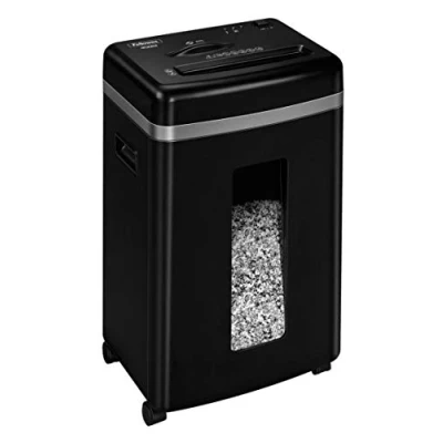 Image de Fellowes Destructeur de Documents 450M 1 à 3 utilisateurs, Haute confidentialité, Micro Coupe, Corbeille extractible 22L, Capacité : 9 Feuilles, Noir, 4074101
