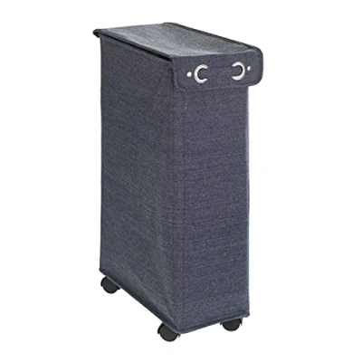 Image de WENKO Panier à linge Corno Prime Bleu avec couvercle Capacité: 43 l, Polyester, 18.5 x 60 40 cm,