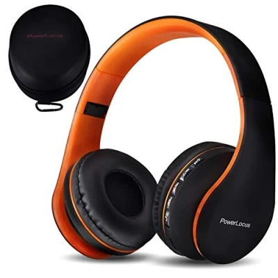 Image de PowerLocus Casque Bluetooth, P1 Audio sans Fil, Pliable Stéréo Casque, Microphone intégré avec Micro SD, FM Radio pour iPhone, Samsung, iPad, PC,TV,Tablette (Orange)