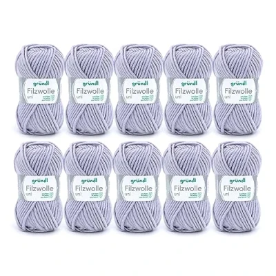 Image de Gründl Laine à feutrer uni (Laine feutrer, Tricoter et crocheter, Fil 100% Pure Vierge, 50 g / m, Taille d&#039;aiguille : 8 9, 10 x g), Gris argenté
