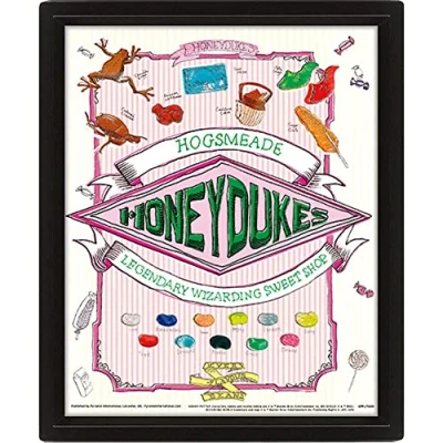 Image de Harry Potter Poster lenticulaire 3D dans un cadre en boîte (motif Honeydukes) Décoration murale encadrée 25 x 20 1,5 cm Produit officiel Rose/vert/blanc