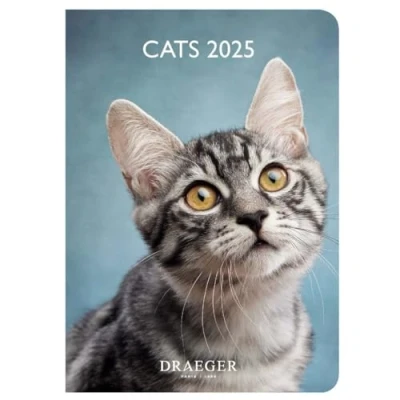 Image de DRAEGER PARIS Agenda de Poche 2025 Chats 11,5 x 16 1,2 cm Grille janvier à décembre Couverture rigide marque page 7 langues 1 semaine sur 2 pages Papier certifié FSC®