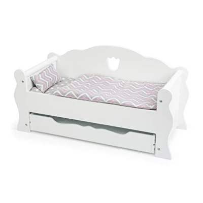 Image de Small Foot 12024 Lit de poupée en Bois avec Matelas, Couverture et Coussin colorés, tiroir, 3 Ans Plus Toys_and_Games, Blanc, Petit