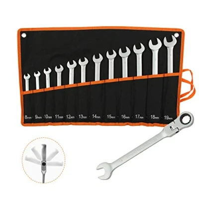 Image de Todeco Jeu de clés mixtes avec sac transport, 12 pièces Cles plates a cliquet, Cle mixte 8 19 mm, Métrique