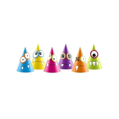 Image de PartyDeco CPP9 Lot de 6 chapeaux à cône colorés personnalisables avec monstres sympathiques, assortis,