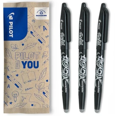 Image de Pilot Lot de 3 FriXion Ball 07 Stylo Effaçable à Encre Thermosensible Roller Rechargeable Noir Pointe Moyenne