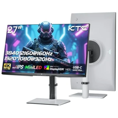 Image de KTC MiniLED Écran PC Gamer 27 Pouces 4K@160Hz, FHD@320Hz Commutation Transparente 1152 Gradation Locale par Zone HDR1400 1ms Temps de réponse Adaptive Sync 145% sRGB KVM Blanc M27P6