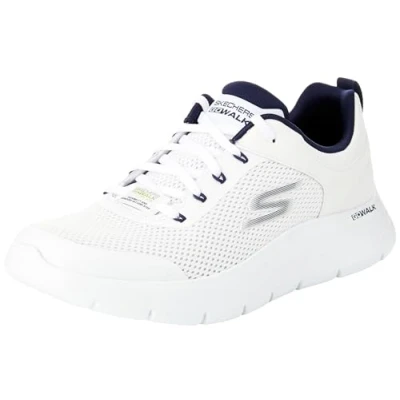Image de Skechers Homme Go Walk Flex Indépendant Baskets, Textile synthétique Blanc et Bleu Marine, 42 EU