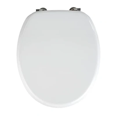 Image de WENKO Abattant WC Valencia Lunette Toilettes avec Fixation en Acier INOX Facile à Nettoyer Résistante l&#039;humidité Forme Ovale MDF 37,5x43,5 cm Blanc
