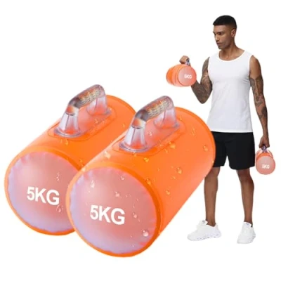Image de DEIRIS Haltères à Eau, réglables Pliables, Sac Eau Fitness, poids de voyage, jusqu&#039;à 10 kg/paire, pour l&#039;entraînement en force, Sable Alternative