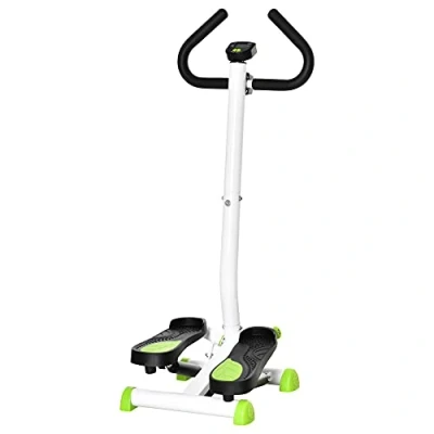Image de HOMCOM Stepper avec Guidon Fitness Appartement écran LCD résistance réglable Exercise Hanches Jambes lombes pour Maison Acier Blanc, Vert, Noir