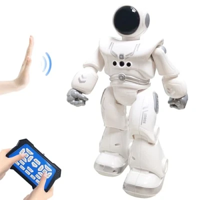 Image de HUSAN Robot Télécommandé pour Enfants, Intelligent avec Contrôleur Infrarouge, Programmable, Chant, Danse, Détection de Gestes Meilleur Cadeau Garçons et Filles (Gris)