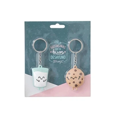 Image de Mr. Wonderful Lot de 2 porte clés biscuits et gobelet couple sont le lait, caoutchouc, multicolore, 5 x 1 cm