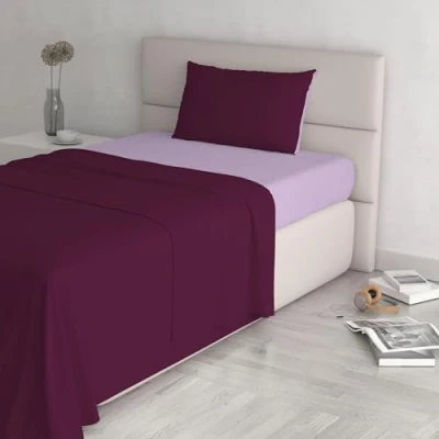 Image de Italian Bed Linen CL NC lilla/prugna 1P Natural Color ensemble de draps lit, Lilas/Prune, Single, 100 % Coton
