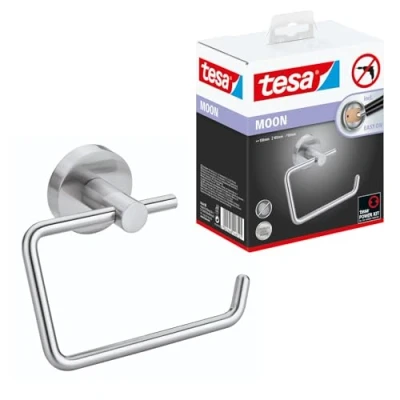 Image de tesa Moon porte rouleau wc, acier inoxydable look, adhésif, technologie sans percer, 105mm x 138mm 50mm