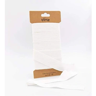 Image de Trimz Ruban en Coton à Chevrons, Blanc, 25mm x 5m, Set de 5 Pièces