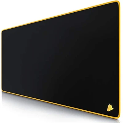 Image de CSL Tapis de Souris Gaming Bordure Jaune 900x400mm sous Main Bureau Gamer Extra Large XXL en Tissu, Base antidérapante Précision, Vitesse et Confort pour Tous Types Claviers