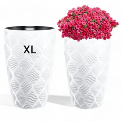 Image de MELTOM Pot de Fleurs, Cache avec Insert Amovible, Effet 3D Rond, décoratif (Blanc, XL 48 cm)