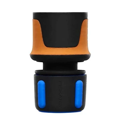 Image de Fiskars Raccord de Tuyau, Points contact SoftGrip, Taille universelle, Ø 1,3 1,5 cm (1/2 5/8&#039;&#039;), 30 g, Noir/Orange/Bleu, 1027072