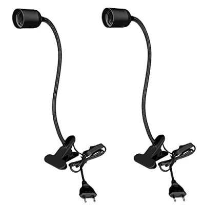 Image de Nizirioo E27 Douille avec Clip: 2 Pièces lampe Pince Col de Cygne Réglable à 360, Câble Long Interrupteur Et Fiche, Noir (Sans Ampoule)