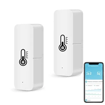 Image de thermomètre hygromètre WiFi intelligent, capteur de température et d’humidité intérieur/extérieur Bluetooth, application Alexa/Google Assistant à distance pour la maison. 2 pack