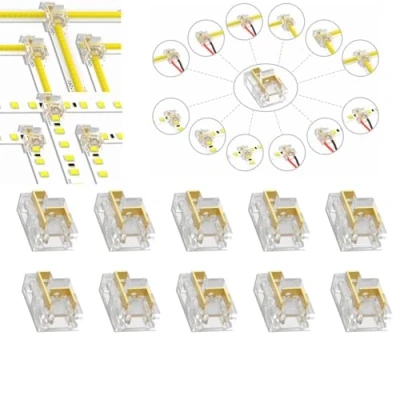 Image de YUTOKEER lot de 10 connecteurs LED sans soudure à 2 broches, 8 mm, COB/SMD, 12 types connexions, forme L et T, câble bande, transparent,