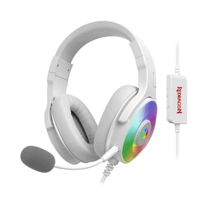Image de Redragon H350 Casque de Jeu Filaire, rétroéclairage RVB Dynamique Son Surround stéréo Pilotes 50 MM Microphone détachable, Supra auriculaire Fonctionne (Blanc)