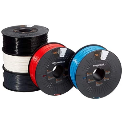 Image de Amazon Basics Filament ABS pour imprimante 3D 1.75 mm, couleurs assorties 1 kg par bobine, 5 pièces