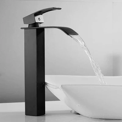 Image de CECIPA Robinet Lavabo Noir Haut Cascade avec 185mm Bec Mitigeur Robinetterie Salle de Bain en Inox