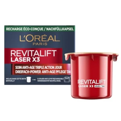 Image de L&#039;Oréal Paris Soin Profond Visage Anti Âge Recharge Crème de Jour Triple Action À l&#039;Acide Hyaluronique, Pro Rétinol &amp; Vitamine C Tous Types Peaux Revitalift Laser X3 50 ml