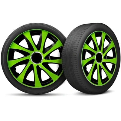 Image de Moltico Enjoliveur Set de 4 Universel Enjoliveurs Adapté à Toutes Roues en Acier pour Auto Anneau Sécurité Réglable 16 Pouces Vert Noir