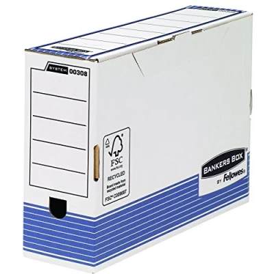 Image de Fellowes 0030801 Boîte d&#039;archives Banker Box System format folio Montage automatique Dos de 10cm Bleu/Blanc