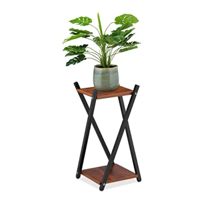 Image de Relaxdays Étagère à Plantes, 2 Surfaces Effet Bois, Tabouret Moderne Fleur, HLP : 57x29x29 cm, Colonne, Noir Brun foncé