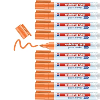 Image de edding 95 marqueur pour verre orange 10 stylos pointe ronde 1,5 3 mm marqueurs effaçables vitres marquer des surfaces en (vitres, tableaux,tableau blancs) à sec