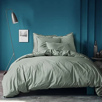 Image de MATT &amp; ROSE Housse de Couette 220x240 cm Unie Coton LAVÉ 100% Lavé Lichen Oeko TEX