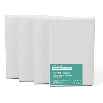 Image de EXERZ Toiles à Peindre encadrées/Toiles pré étirées 280GSM/ 100% Coton étiré/Vierge/Triplement apprêtée/sans Acide/Grain Moyen / 1,7 cm d&#039;épaisseur (10x15cm 4pcs)