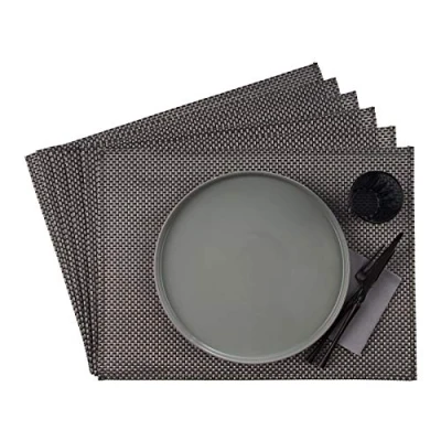 Image de APS sets de table, 33 x 45 cm, set 6 table à bande étroite en plastique, PVC, résistants la chaleur, antidérapants, lavables, hydrofuges, gris argenté