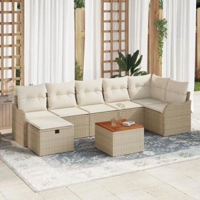 Image de Ensemble de Sofa Jardin vidaXL 8 Pièces avec Coussins Crème en Poly Rattan 3359491