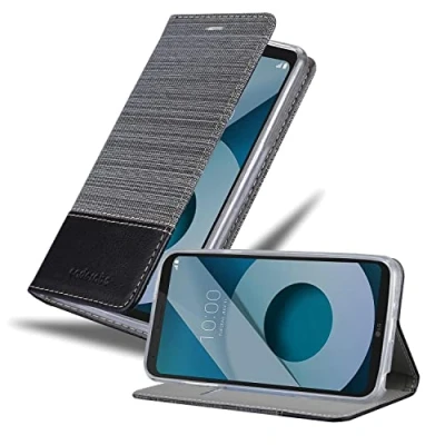 Image de cadorabo Housse Compatible avec LG Q6 / G6 Mini en Gris Noir Étui de Protection Fermeture magnétique, Fonction Support et Compartiment pour Carte