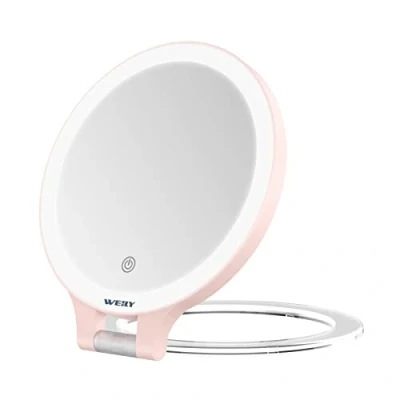 Image de WEILY Miroir Maquillage, 10x/1x Grossissant Lumineux, Double Face LED avec 3 Couleurs, Rechargeable et Pliable, pour Maquillage Voyage (Rose)