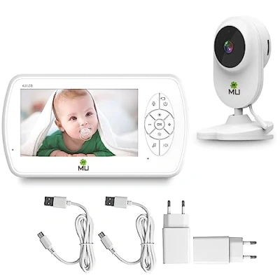 Image de m MU Babyphone Vidéo, Baby Phone Camera Surveillance WiFi avec 4.3LCD Couleur, VOX, Vision Nocturne, Bébé Communication Bidirectionnelle, Capteur de Température, Berceuses,Rechargeable.