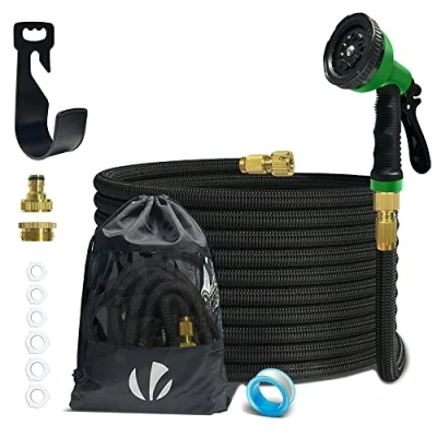 Image de VOUNOT Tuyau d&#039;Arrosage Extensible 15m Renforcé Adaptable 1/2&quot; et 3/4&quot; 10 Modes de Pulvérisation Flexible Anti Fuite Raccord Sac Rangement Fournis Noir